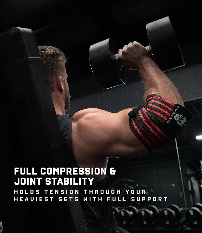 Gymreapers Weightlifting Elbow Wraps (1 Pair) - Flexible 40'' Elbow Compression Strap & Joint Support Brace - for Bench Press, Powerlifting, and Pressing