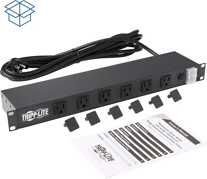 Eaton Tripp Lite 12-Outlet 1U Rack Mount Power Strip PDU, Six Front & Six Rear Facing Outlets, 15A, 120V, 15ft Extension Cord with Flat Plug, Rackmount for DJ Equipment and Server Racks (RS1215-RA)