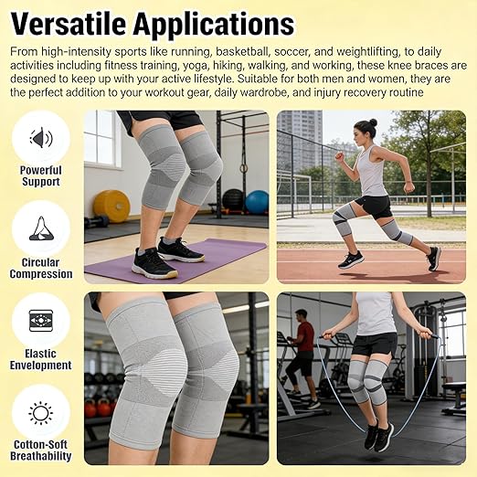 Bamboo Charcoal Compression Knee Sleeve - Elastic Knee Braces for Men & Women - Breathable Knee Support for Arthritis, Running, Workout, Joint Pain Relief (Gray, Medium)
