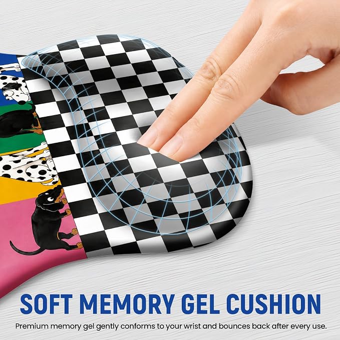 Ergonomic Mouse Pad with Wrist Rest, Gel Wrist Support, Checker Dog | 10.2 x 7.6 in Mouse Pad with Smooth Fabric Surface and Non-Slip Rubber Base for Office, Home, Study, and Gaming