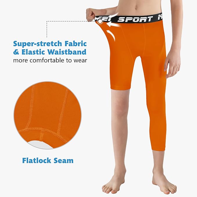 MIVEI One Leg Compression Tights Youth Boys Basketball Leg Sleeve | Kids Compression Pants Girls' Single Leg Tights 3/4 Leggings for Baseball Softball Soccer Running Football, Sports Base Layer