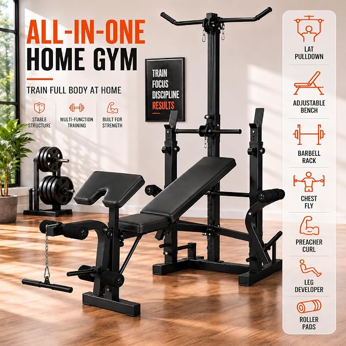 Adjustable Weight Bench, Foldable Flat Incline Decline Workout Bench & All-in-One Home Gym Training Station, Multi-Style & Weight Capacity Optional for Full Body Strength Training