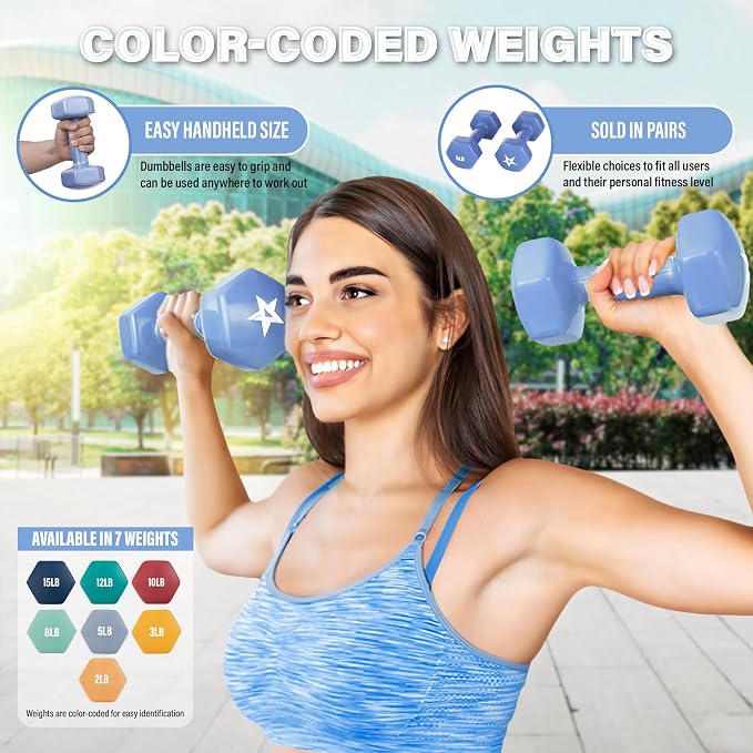 Yes4All Vinyl Hexagon Dumbbell - Dumbbells Set of 2 Hand Weights for Home Gym & Strength Training (2-15 lbs Weight Options)