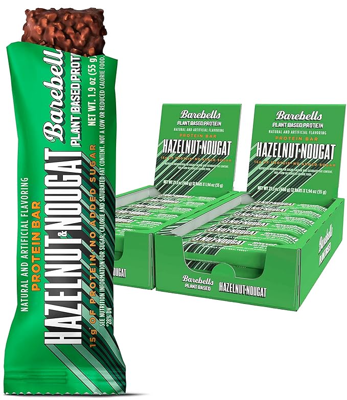 Barebells Vegan Protein Bars Hazelnut & Nougat - 12 Count, Pack of 2 - Plant Based Protein Bar with 15g of High Protein - Chocolate Protein Snacks with 1g of Total Sugars - On The Go Breakfast Bars
