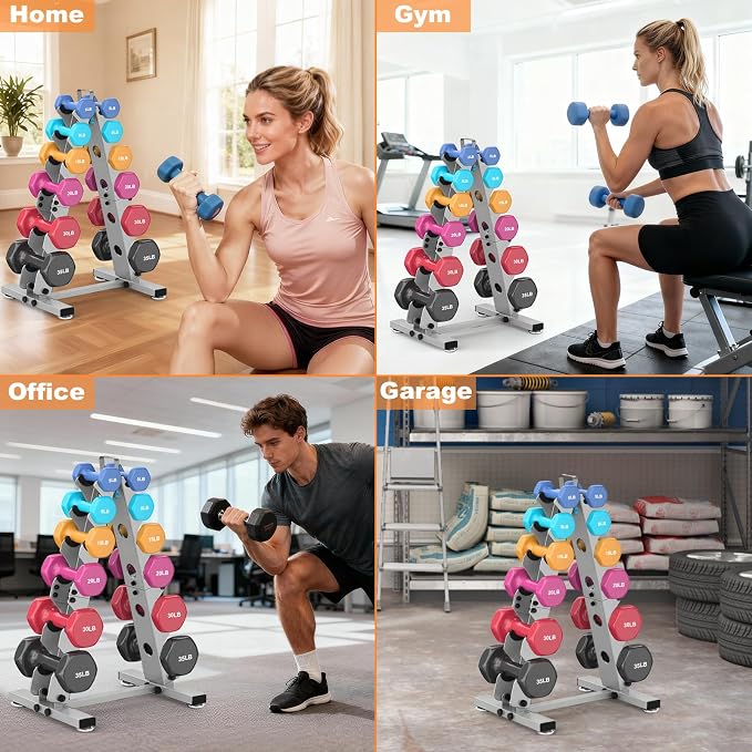 TomCare 6-Tier|5-Tier|4-Tier|2-Tier Dumbbell Rack Stand Only for Home Gym | Stable A-Frame, Fits 5–35 lb Dumbbells, Protective Padded Cradles, Adjustable Feet, Easy-Carry Handle (Stand Only)