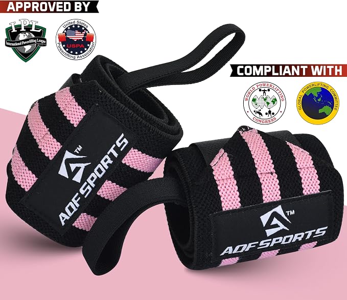 AQF Wrist Wraps for Weightlifting & Powerlifting, 18" USPA Approved (Pair)