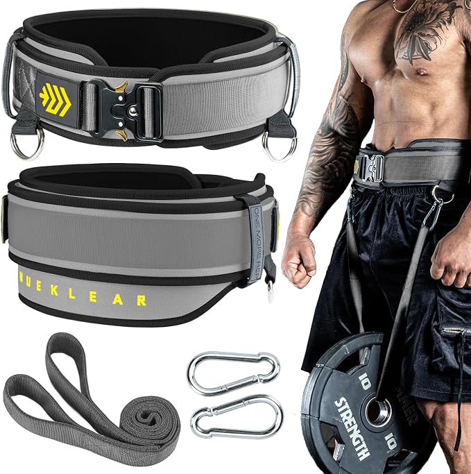 MANUEKLEAR 2-in-1 Weightlifting Belt & Dip Belt with 36.7 IN Rope, Double-Layer Weight Lifting Belts, Powerlifting Gym Weighted Belt for Pull Up Squat