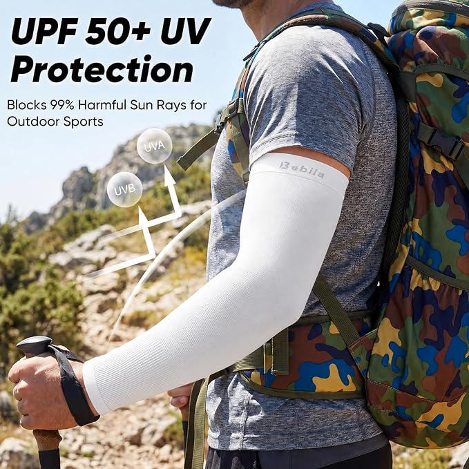 Bebila Arm Sleeves for Men Women, UV Sun Protection Cooling Compression Outdoor