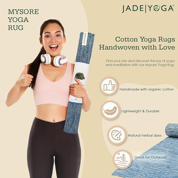 Jade Yoga Organic Cotton Hand Loomed Yoga Mat 72" Indigo