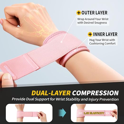 CAMBIVO 2 Pack Wrist Brace for Carpal Tunnel with wraps, Pink | Wrist Support, Adjustable Wrist Wraps for Weightlifting, Tendonitis, Pain Relief, Sleeping, Night, Gym, Neoprene, Both Hands
