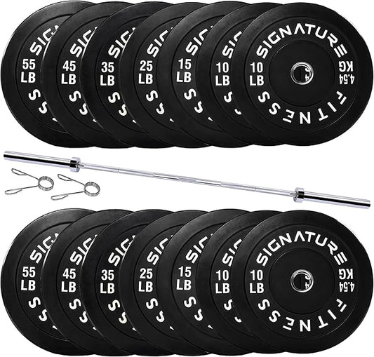 Fitvids 2-Inch Olympic Rubber Weight Plates Sets, Bumper Plates Set with Barbell for Strength Training, 180-390 Lbs Multiple Options