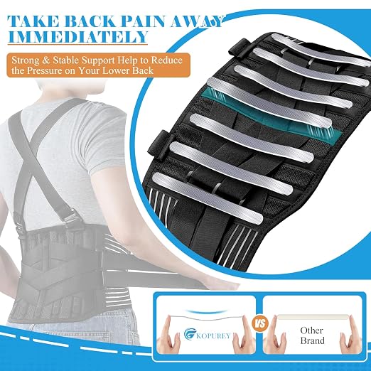 Work Back Brace with 2 Removable Suspender Shoulder Straps for Heavy Lifting Safety - Back Posture Corrector Belt for Men and Women in Construction, Warehouse Jobs Medium