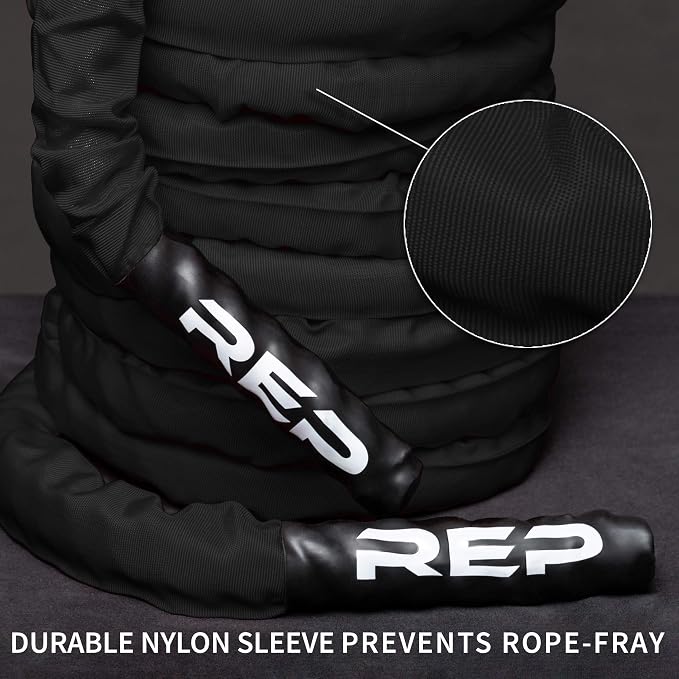 REP Fitness Battle Rope | 30/40/50 Ft Heavy Training Cord for Home Gym, Strength Workout, Cross Fit, Cardio Conditioning, Exercise Equipment with Protective Sleeve & Textured Grip Handles | 3 Colors