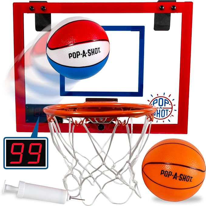 Pop-A-Shot Super Slam | Over the Door Mini Basketball Hoop Built for Dunks | Indoor Over-the-Door Mini Hoop with Electronic Scoreboard, Built for Dunks in Bedrooms & Game Rooms with a Spring-loaded Rim