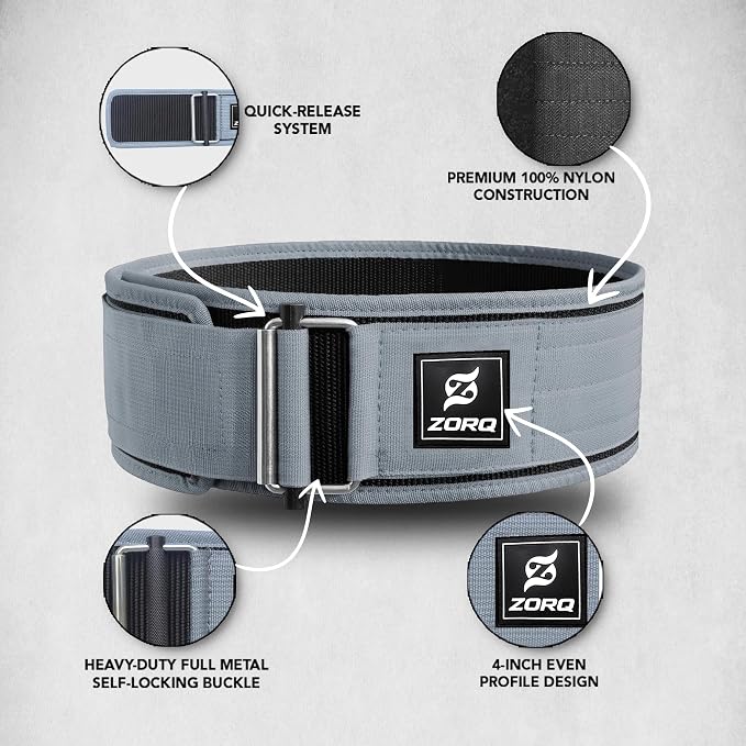 ZORQ Self-Locking Weight Lifting Belt - 4 Inch Wide Quick-Locking Gym Belt for Men & Women - Professional Weightlifting Belt for Olympic Lifting, CrossFit, Squats & Deadlifts - Back Support