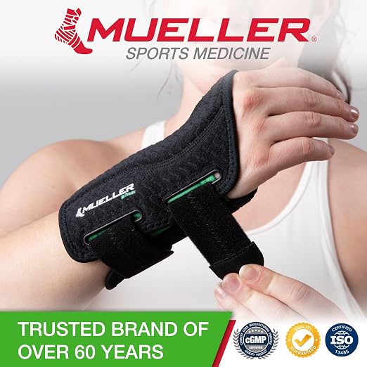 MUELLER Sports Medicine Green Fitted Wrist Brace for Men and Women, Wrist Pain Relief Support, Ideal for Carpal Tunnel, Tendonitis, Arthritis, Left Hand, Black, Small/Medium