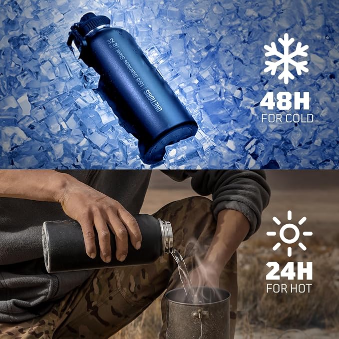 ONETIGRIS 32oz Insulated Tactical Water Bottle with Straw & MOLLE Sleeve | 3 Lids,Keeps Ice Cold 48H Hot 24H,304 Food-Grade Stainless Steel,360° Leakproof Silicone Seal,2 Straws Kit,Paracord Handle