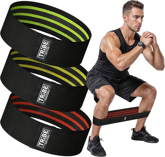 Fabric Resistance Bands for Working Out, 3-Pack for Legs and Glutes | Booty bands for women and men, non-slip grip, 3 resistance levels, for squats, lunges, hip thigh training, glute activation