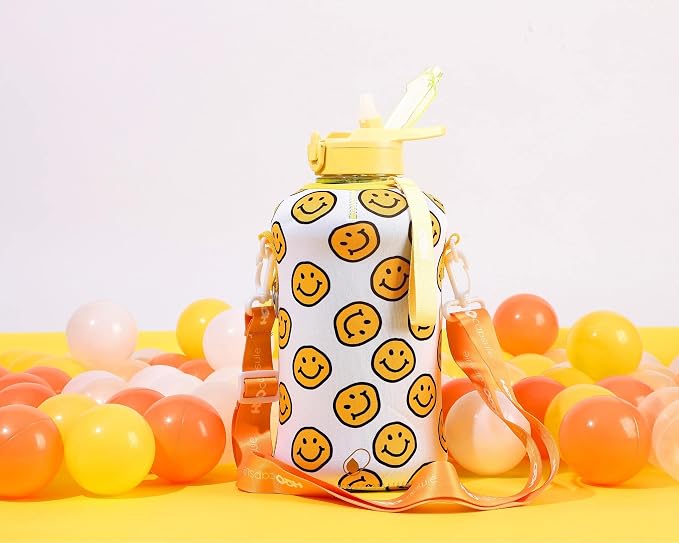 H2O Capsule 2.2L Half Gallon Water Bottle with Storage Sleeve and Covered Straw Lid – BPA Free Large Reusable Drink Container with Handle - Big Sports Jug, 2.2 Liter (74 Ounce)