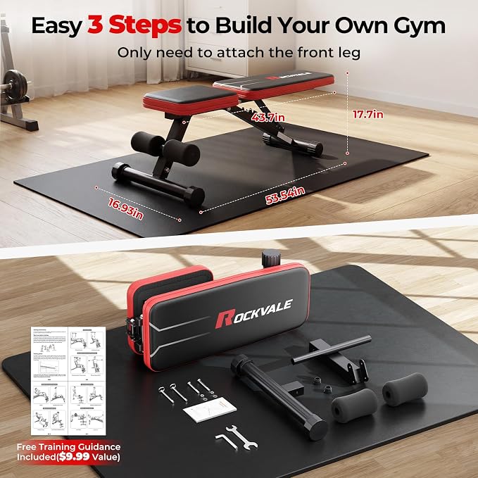 95% Pre-assemble Adjustable Weight Benches for Home Gym, 9 Backpad Positions Workout Bench, 660lb Compact Bench Press for Small Space(1Sec Fast Folding)