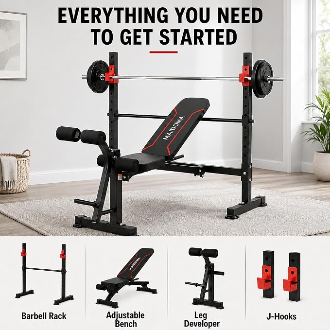 MAIDOMA Foldable 1500LBS Capacity 8 IN 1 Weight Bench Set with Leg Extension/Squat Rack/Preacher Curl, Adjustable Bench Press for Home Gym Full Body Workout (US Stock)