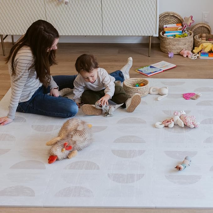 Little Landings Baby Play Mat for Floor - Aura Oat (8x8ft) - Premium EVA Foam Play Mat for Babies & Toddlers (Ages 0-5+) - Non-Toxic Playmat for Tummy Time, Crawling & Playroom - Stylish & Comfortable