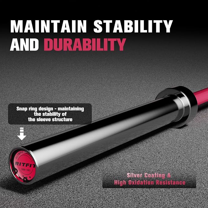 RitFit Elite 7ft Olympic Barbell, Robust 45lb Barbell for Weightlifting and Powerlifting, Superior Olympic Bar with Exceptional 500lbs Load Capacity, Weight Bar for 2” Standard Plates