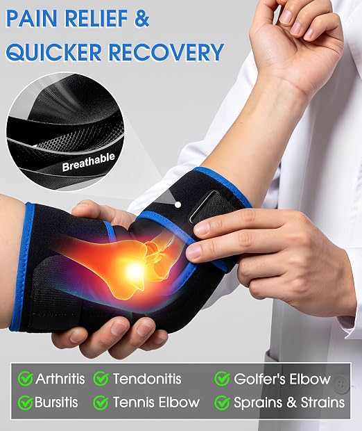 Adjustable Elbow Brace with Support for Tennis, Tendonitis & Golfer's Elbow | Compression Sleeve for Pain Relief, Breathable Soft Ergonomic Design Suitable for Sports Work Daily Life, Fits Most Men Women