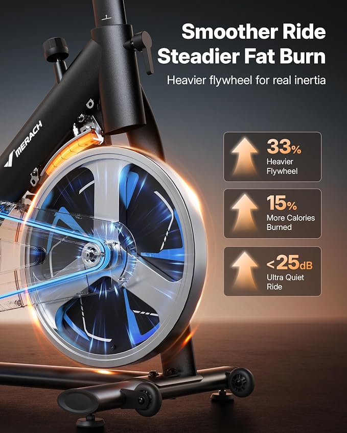 MERACH S36 Exercise Bike, Magnetic Resistance, 330lbs Capacity | Stationary Bike for Home, Quiet Drive, Fitness App with Courses, Adjustable Seat, Indoor Cycling Bike