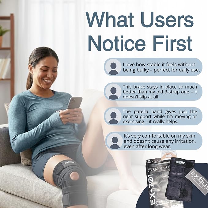 Knee Brace for Women & Men, Knee Support for Men – Patented 4-Way Adjustable Wraparound Support, Dual Side Stabilizer for Patella Stability