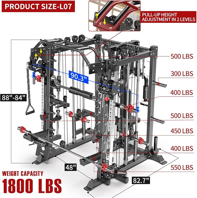Multi-Purpose Squat Rack,Smith Machine Weight Rack Set with Cable Crossover System, Home Gym Power Racks, Power Racks and Packages