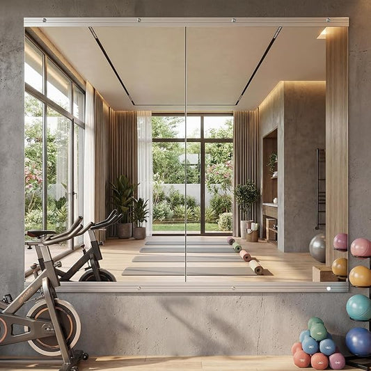 Antok Home Gym Mirror 60"x40" 2PCS, Large Full Length Wall Mounted Mirrors, Frameless Tempered Glass Full Body Mirror for Gym Yoga Dance Studio Garage Bedroom & Bathroom