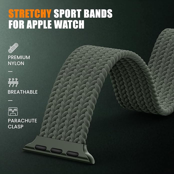 Elastic Sport Band for Apple Watch Ultra 3/2/1 Bands 49mm 46mm 45mm 44mm 42mm 41mm 40mm 38mm Men Women, Adjustable Parachute Buckle Nylon Fabric Wristband for iWatch Series 11 10 SE 9 8 7 6 5 4 3