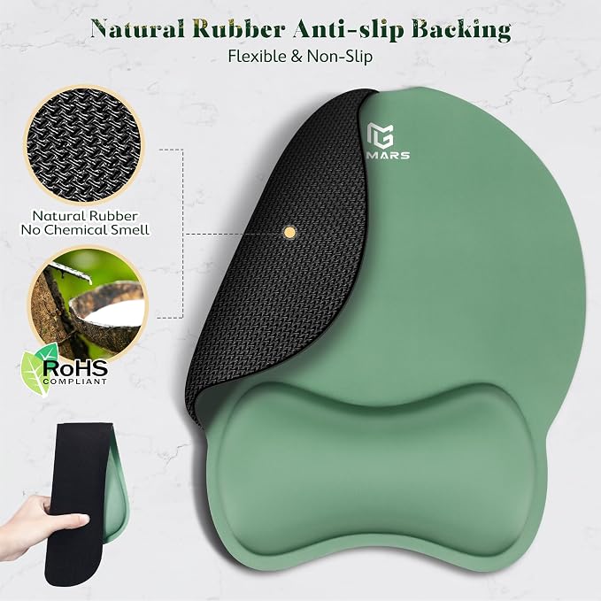 Gimars Ergonomic Mouse Pad Wrist Support, Upgrade Enlarge Superfine Fibre Soft Smooth Keyboard Wrist Rest, Comfortable Memory Foam Wrist Rest for Pain Relief, Computer, Gaming, Office,Dark Green