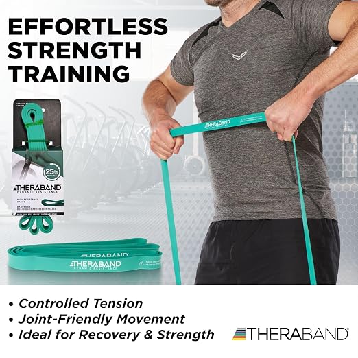 THERABAND High Resistance Band, 25 lbs, Medium, Green, Physical Therapy | Resistance band for exercise, physical therapy and stretching, with progressive color-coded levels