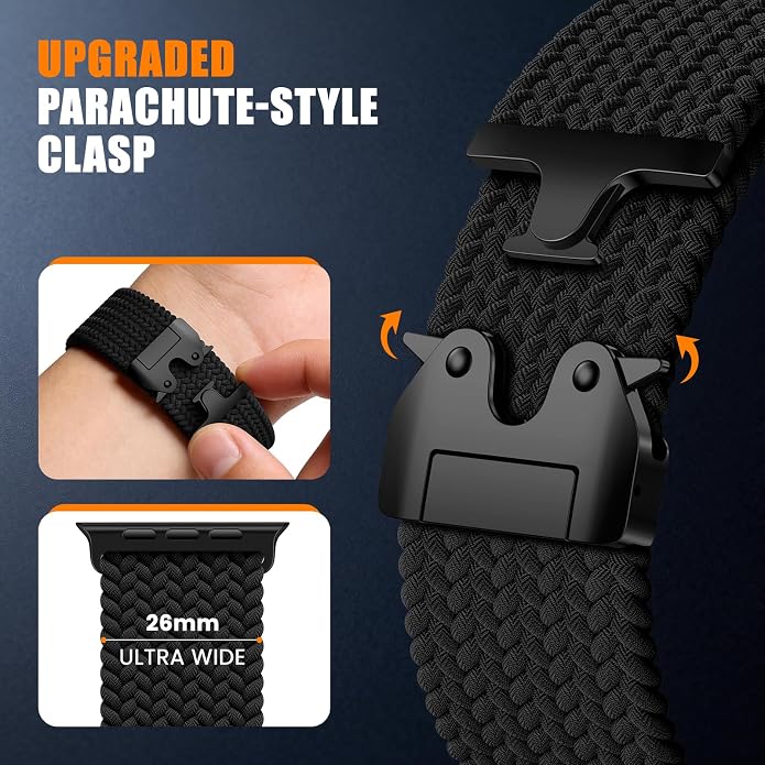 Elastic Sport Band for Apple Watch Ultra 3/2/1 Bands 49mm 46mm 45mm 44mm 42mm 41mm 40mm 38mm Men Women, Adjustable Parachute Buckle Nylon Fabric Wristband for iWatch Series 11 10 SE 9 8 7 6 5 4 3