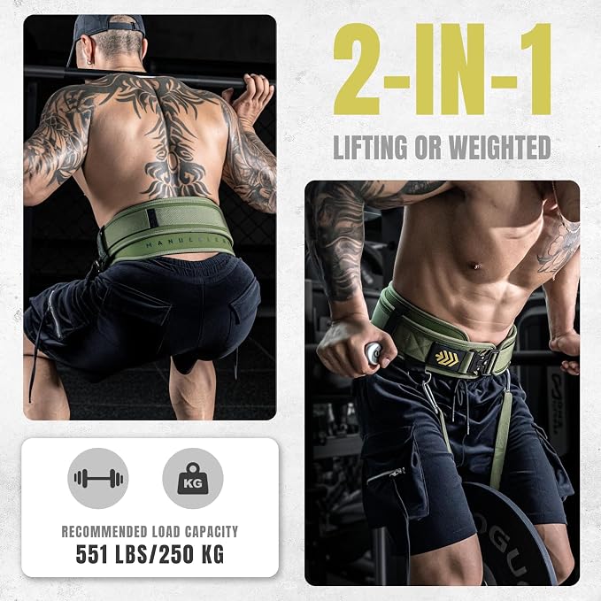 MANUEKLEAR 2-in-1 Weightlifting Belt & Dip Belt with 36.7 IN Rope, Double-Layer Weight Lifting Belts, Powerlifting Gym Weighted Belt for Pull Up Squat