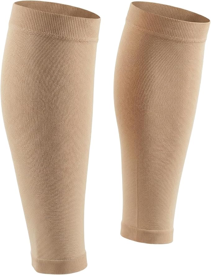 TOFLY® Calf Compression Sleeve for Men & Women, 1 Pair, Footless Compression Socks 20-30mmHg for Leg Support, Shin Splint, Pain Relief, Swelling, Varicose Veins, Maternity, Nursing, Short Beige M