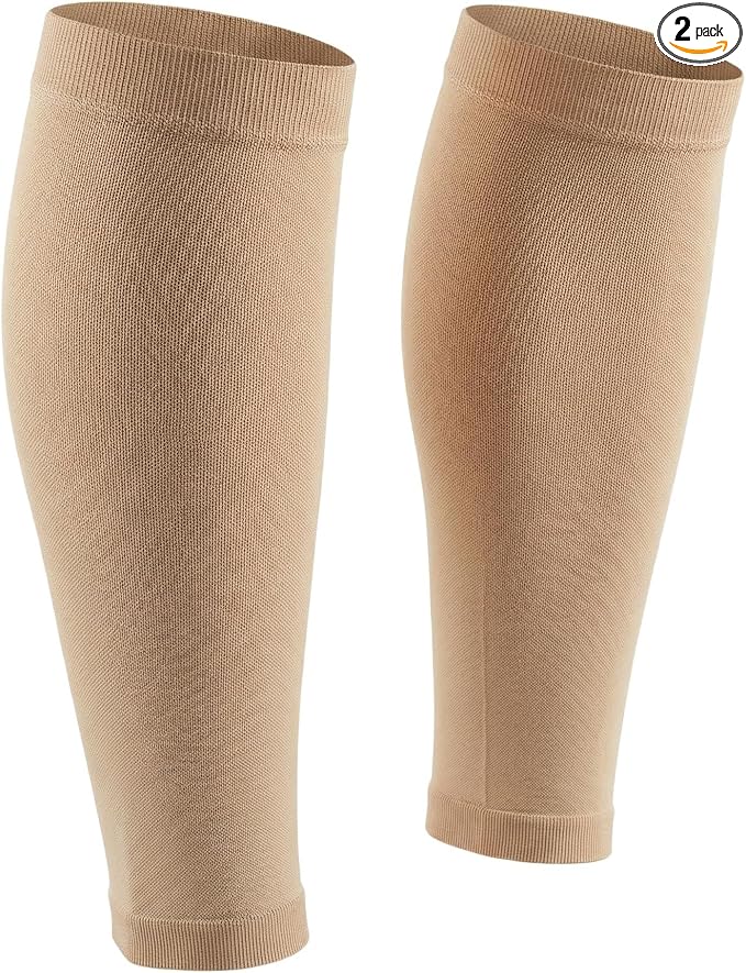TOFLY® Calf Compression Sleeve for Men & Women, 1 Pair, Footless Compression Socks 20-30mmHg for Leg Support, Shin Splint, Pain Relief, Swelling, Varicose Veins, Maternity, Nursing, Short Beige 3XL