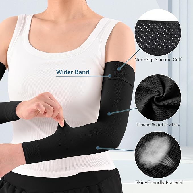 1 Pair Medical Compression Arm Sleeves for Women&Men,No Palm Cover | Full Arm Support,Silicone Anti-Slip Dots,20-30 mmHg Graduated Compression,Lymphedema,Arthritis,Bursitis,Post-Surgery
