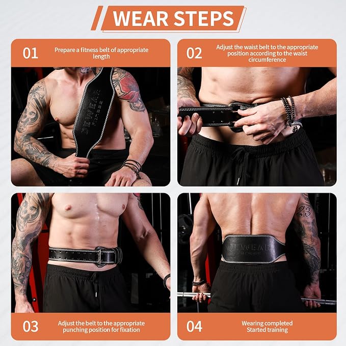 Leather Weight Lifting Belt, 4”& 6”Padded Lumbar Back Support, 10 Adjustable Holes, Gym Weight Belt Ideal for Deadlift, Powerlifting, Bodybuilding and Squat