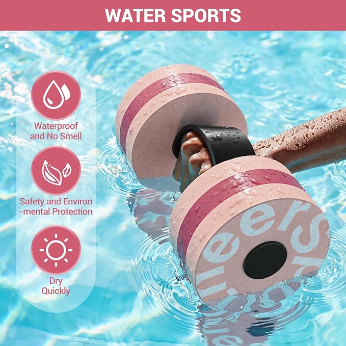 Sportneer Water Weights Aquatic Exercise Dumbbells Water Dumbbell Aerobics Workouts Set of 2 EVA Foam Pool Weights Dumbbells Set Aqua Fitness Barbells Equipment for Water Aerobics Weight Loss