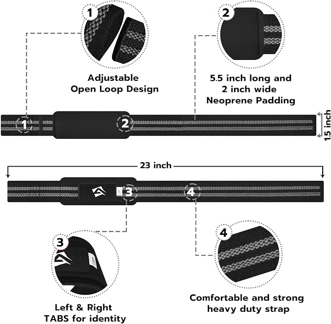AQF Weight Lifting Straps, Padded Cotton Gym Wrist Straps for Deadlifts | 23" Extra-Long, Heavy-Duty Webbing, 5mm Neoprene Cushioning, Open-Loop Design, Sold as Pair, Ideal for Rows & Pull Workout