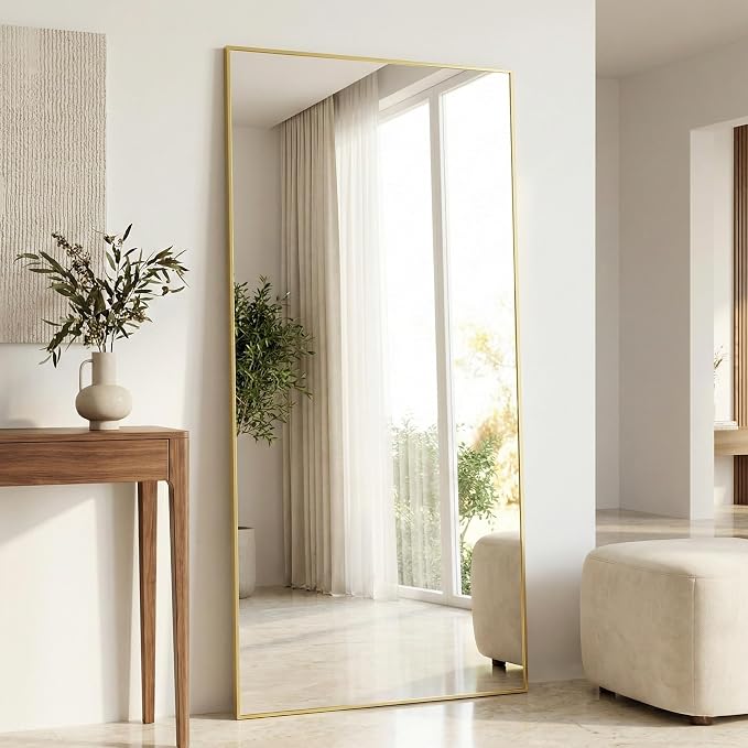30" x 55" Gold Wall Mirror for Bathroom, 55" x 30" Full Length Accent Mirror, Metal Framed Vertical Decor for Bedroom & Double Vanity