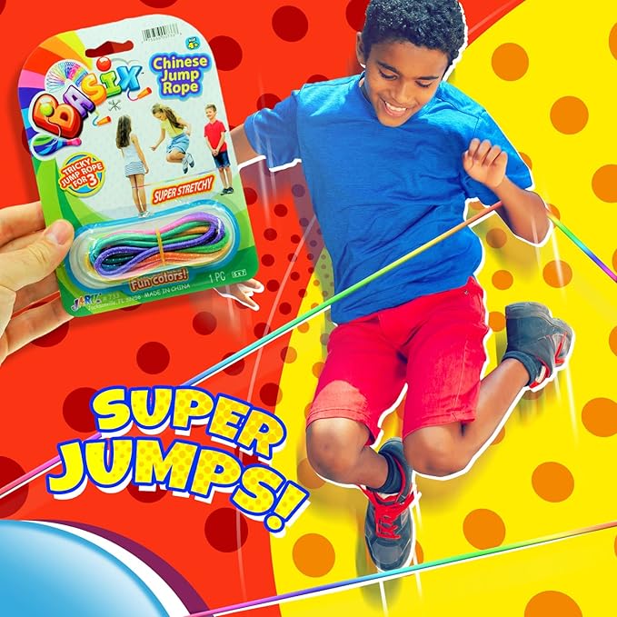 Chinese Jump Rope Elastic Jumping Rope Game for Kids & Adults I by JA-RU | Colorful Stretch Skip Rope for Girls and Boys. Party Favor Stocking Stuffer. Plus 1 Sticker | Item #733-s