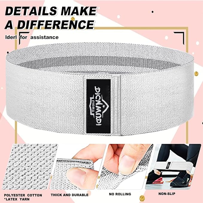 DICYWUDI Fabric Resistance Bands for Working Out, 6Pack Non-Slip Exercise Bands for Women and Men, Fabric Booty Bands for Home, Fitness, Pilates, Stretching