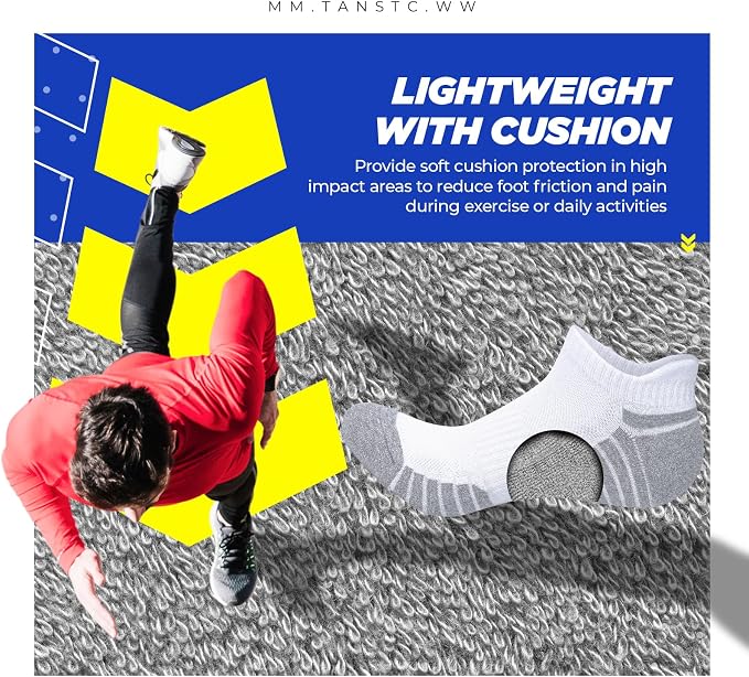 TANSTC Athletic Running Ankle Socks for Men Women, Cushioned Low Cut Sport Tab Socks, 6 Pack