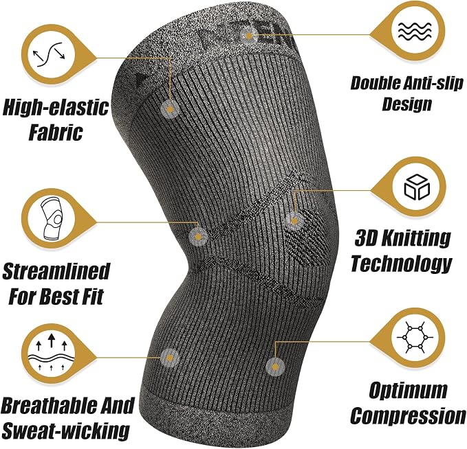 NEENCA Ultra-thin Knee Sleeve for Knee Pain, Lightest Knee Compression Sleeve with Graphene Ions Infused Fabric for Pain Relief, Swelling, Arthritis, Poor Circulation, Running, Sport