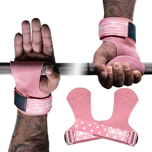 MANUEKLEAR Gym Straps Weight Lifting, Double Leather Lifting Straps for Men Deadlift with Cushion Wrist Loop, Gym Lifting Wrist Wraps for Weightlifting