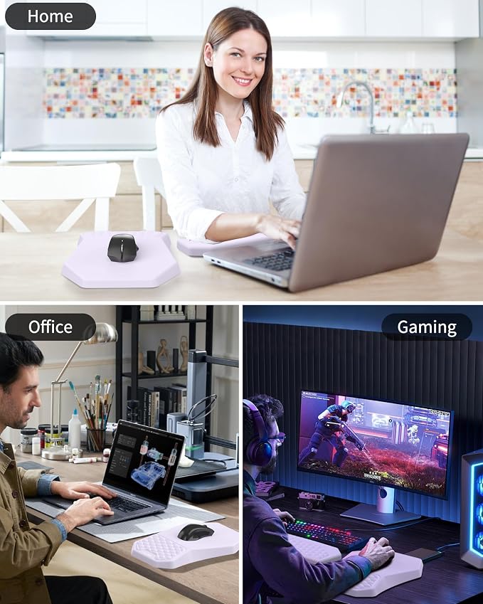 Ergonomic Mouse Pad Wrist Rest Support | Massage Design Mousepad for Carpal Tunnel Pain Relief, Memory Foam, Non-Slip PU Base for Computer Desk, Purple Pad
